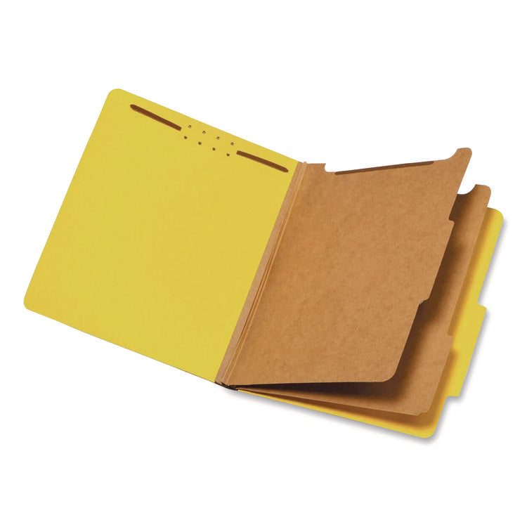 Colored Pressboard Top Tab Classification Folders, 2.5" Expansion, 2 Dividers, 6 Fasteners, Letter Size, Yellow, 10/Box