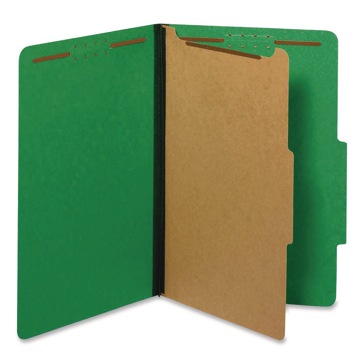 Colored Pressboard Top Tab Classification Folders, 1.75" Expansion, 1 Divider, 4 Fasteners, Legal Size, Dark Green, 10/Box