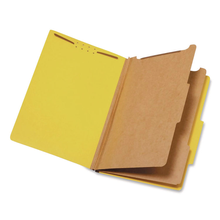 Colored Pressboard Top Tab Classification Folders, 2.5" Expansion, 2 Dividers, 6 Fasteners, Legal Size, Yellow, 10/Box