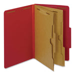 Colored Pressboard Top Tab Classification Folders, 2.5" Expansion, 2 Dividers, 6 Fasteners, Legal Size, Bright Red, 10/Box