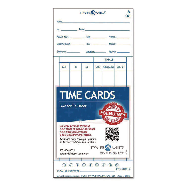 Time Cards for 3800 Time Clock, 100/Pack