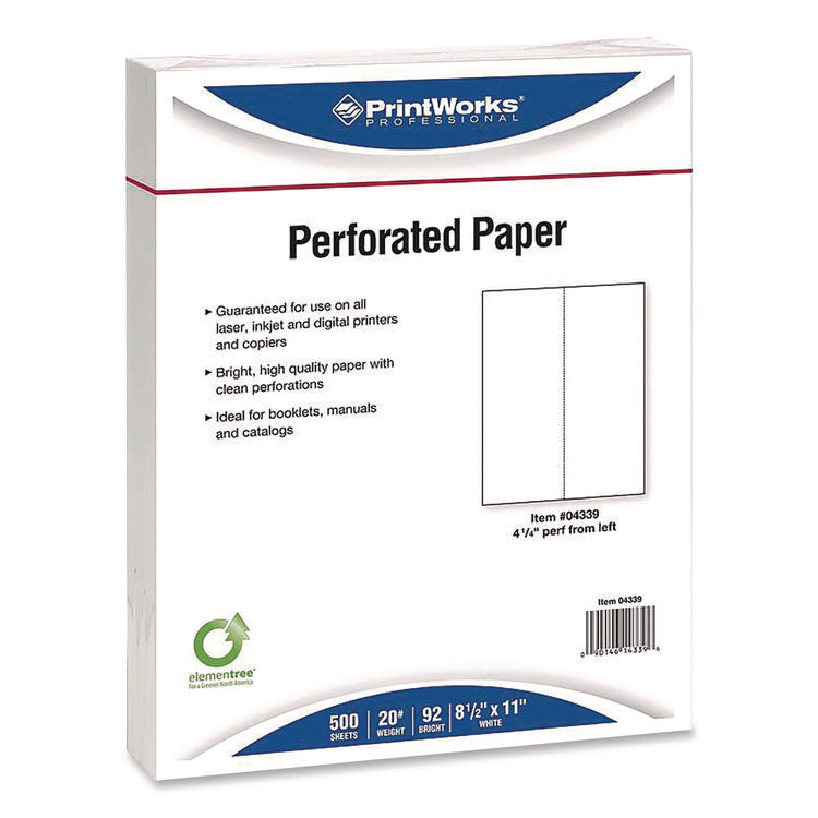 Perforated Paper, 92 Bright, Perforated 4.25" from Left, 8.5 x 11, White, 500 Sheets/Ream, 5 Reams/Carton