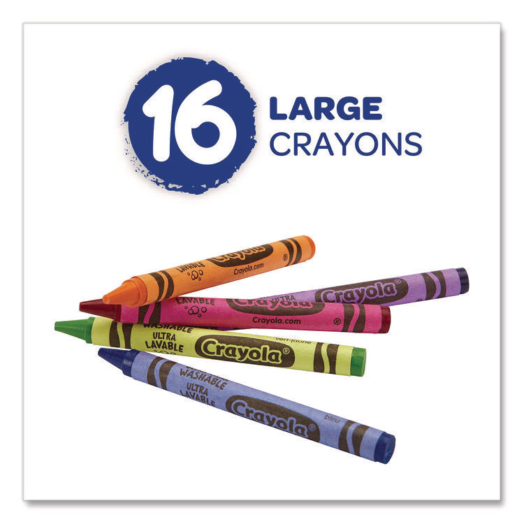 Ultra-Clean Washable Crayons, Large, Assorted, 16/Box