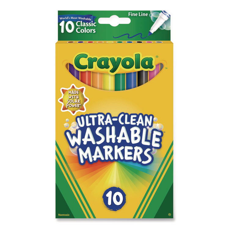 ULTRA-CLEAN WASHABLE MARKERS, FINE LINE PRECISION BULLET TIP, ASSORTED COLORS, 10/BOX