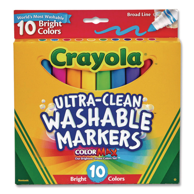 Ultra-Clean Washable Markers, Broad Bullet Tip, Assorted Bright Colors, 10/Pack