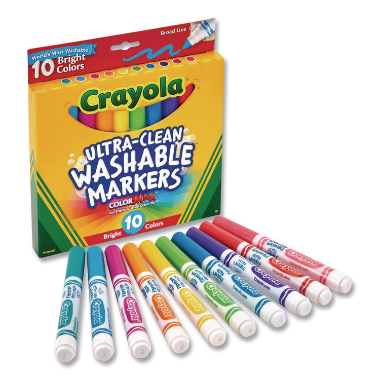 Ultra-Clean Washable Markers, Broad Bullet Tip, Assorted Bright Colors, 10/Pack