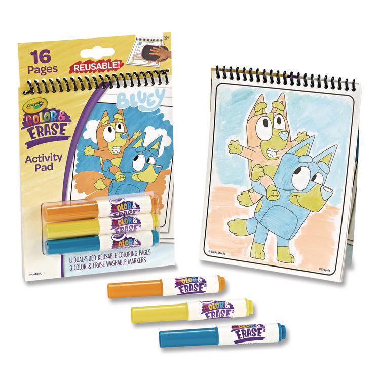 Bluey Color and Erase Reusable Activity Pad, (16) Coloring Pages, (3) Bluey Collection Markers