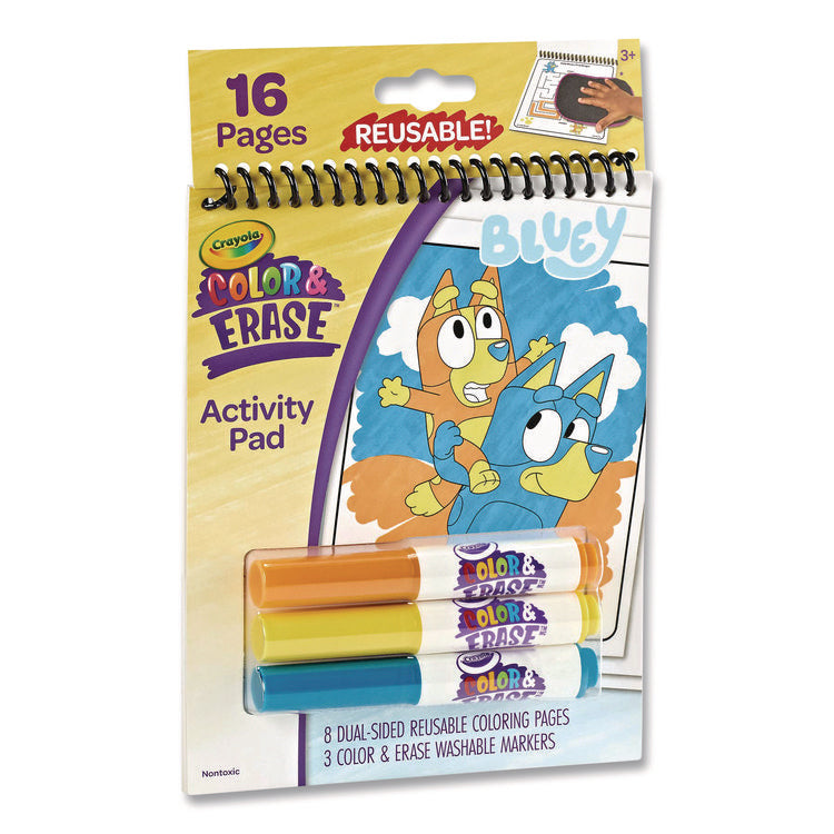Bluey Color and Erase Reusable Activity Pad, (16) Coloring Pages, (3) Bluey Collection Markers