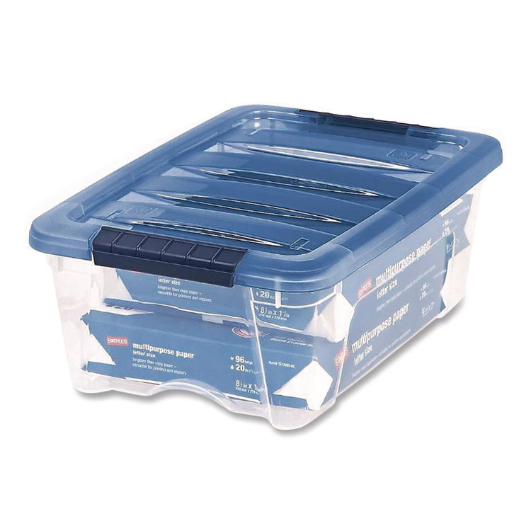 Stack And Pull Latching Flat Lid Storage Box, 3.23 Gal, 10.9" X 16.5" X 6.5", Clear/translucent Blue