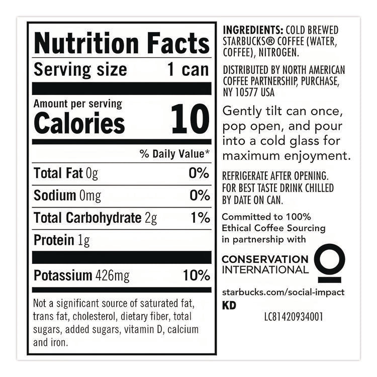 Nitro Cold Brew Coffee, Black Unsweetened, 9.6 oz Can, 12/Carton