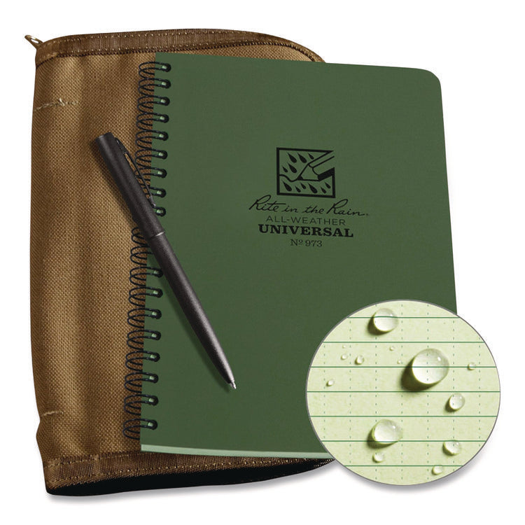 All-Weather Wire-O Notebook, 1-Subject, Universal: Narrow Rule and Quadrille Rule, Dark Green Cover, (32) 7 x 4.63 Sheets