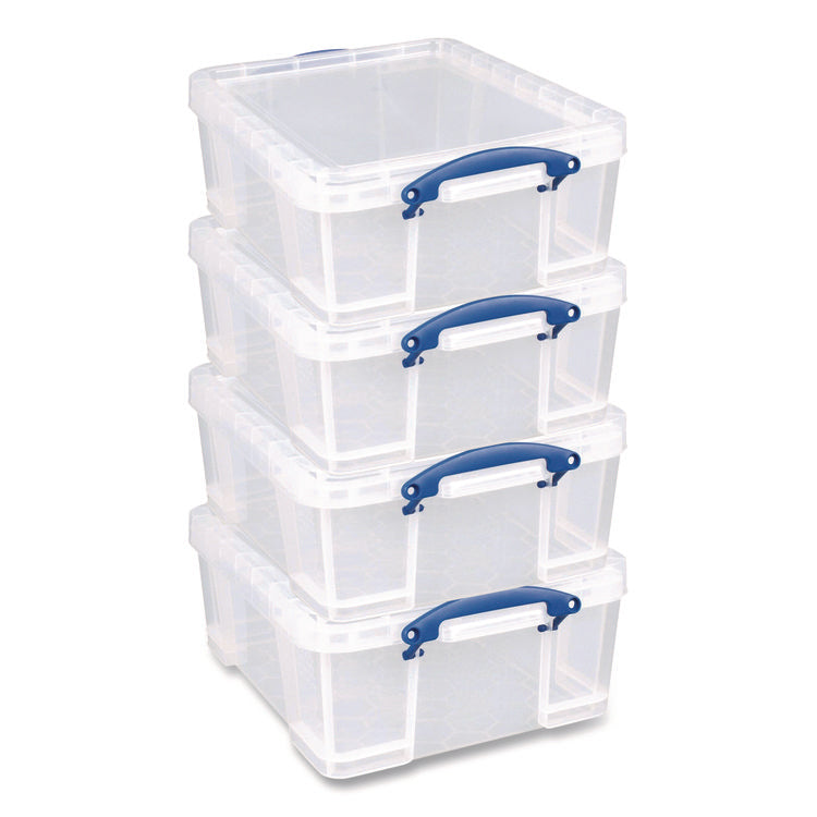Snap-Lid Storage Bin, 4.49 Gal, 11" X 18" X 4", Clear/blue, 4/pack