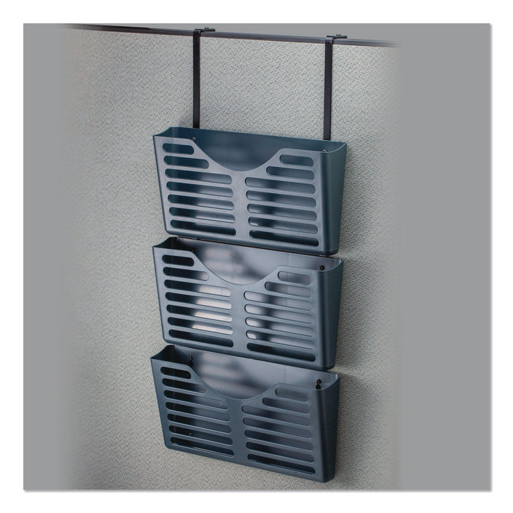 Recycled Plastic Cubicle Triple File Pocket, Cubicle Pins Mount, 13.5 x 4.75 x 28, Charcoal