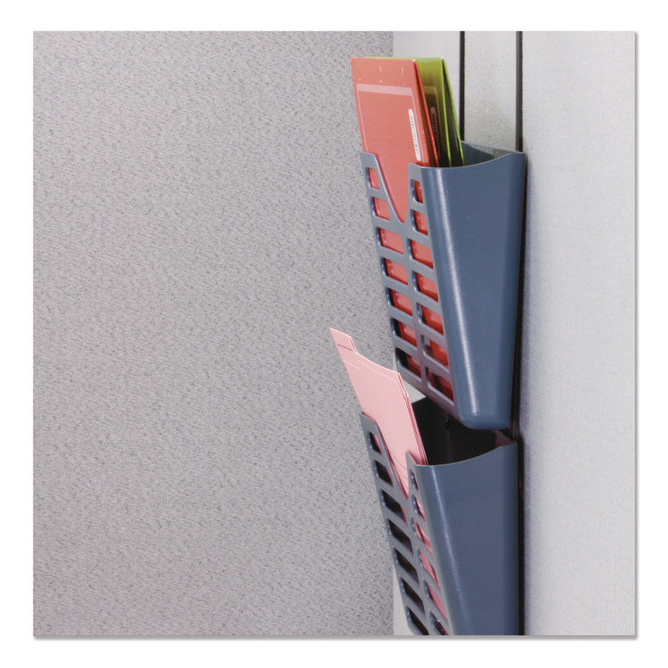 Recycled Plastic Cubicle Triple File Pocket, Cubicle Pins Mount, 13.5 x 4.75 x 28, Charcoal