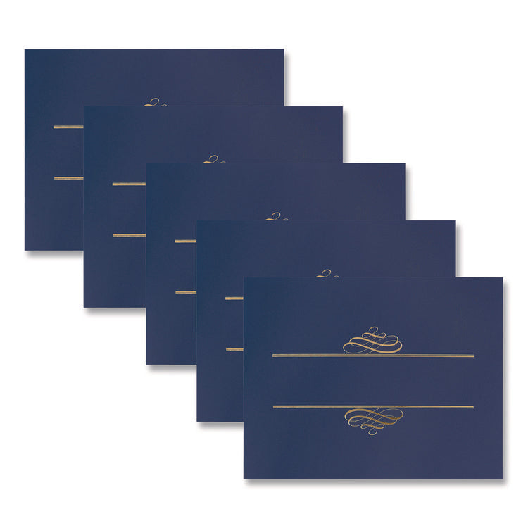 Embossed Foil Certificate Holders, 80-lb Paper, Navy, 5/Pack