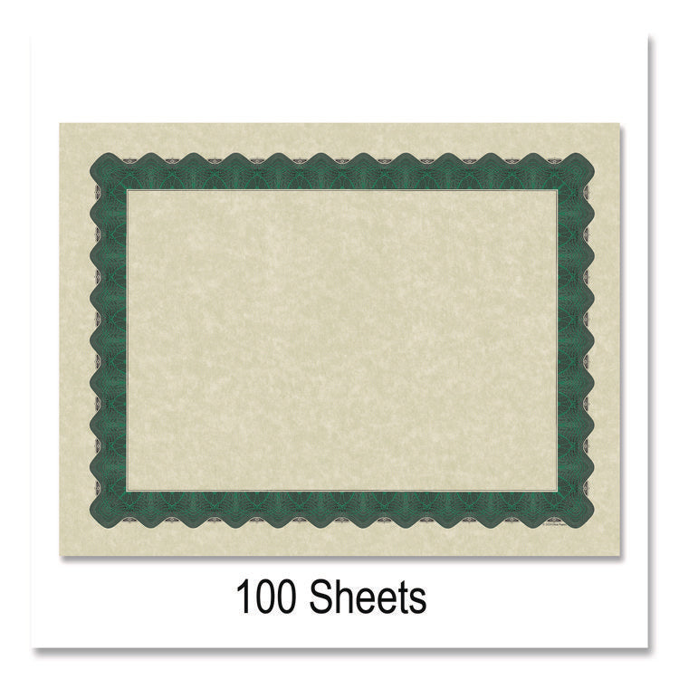 Metallic Border Certificates, 11 X 8.5, Ivory/green With Green Border, 100/pack