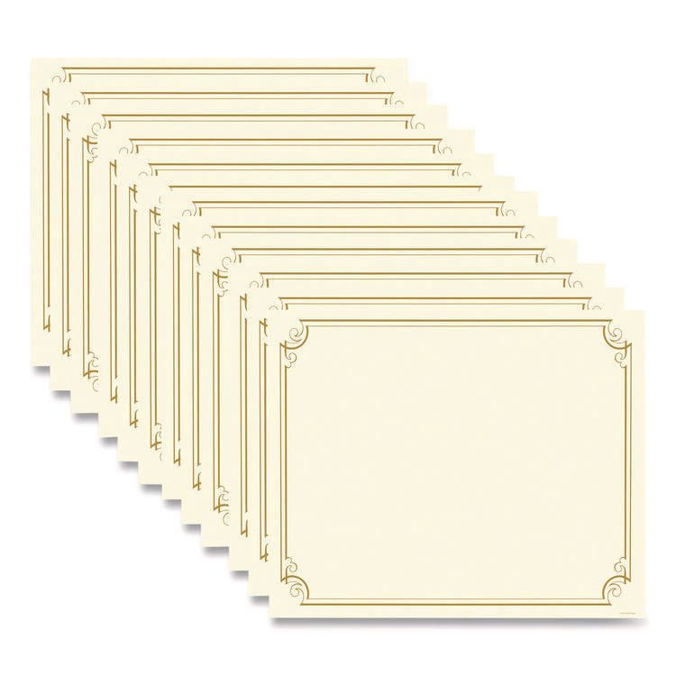 Golden Scroll Frame Foil Certificate, 11 x 8.5, Beige with Gold Scroll Border, 12/Pack