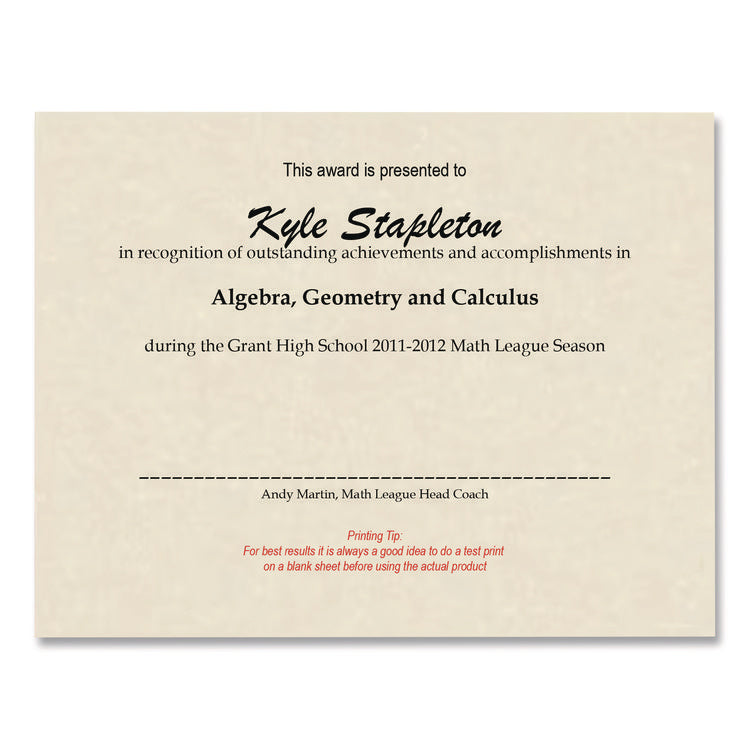 Faux-Parchment Certificates, 8.5 x 11, Ivory, 50 Sheets