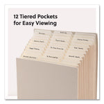 Stadium File, 10.5" Expansion, 12 Sections, 1/3-Cut Tabs, Letter Size, Beige