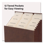 Stadium File, 10.5" Expansion, 12 Sections, 1/3-Cut Tabs, Letter Size, Saddle