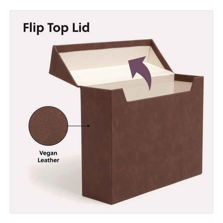 Flip Top File Box, Letter Files, 13 x 3.7 x 10, Saddle