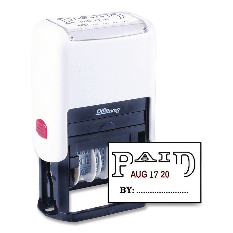 Self-Inking Message Stamp With Blank "by" Line, 12 Years, Paid, 1.63" X 0.88", Black/red Ink