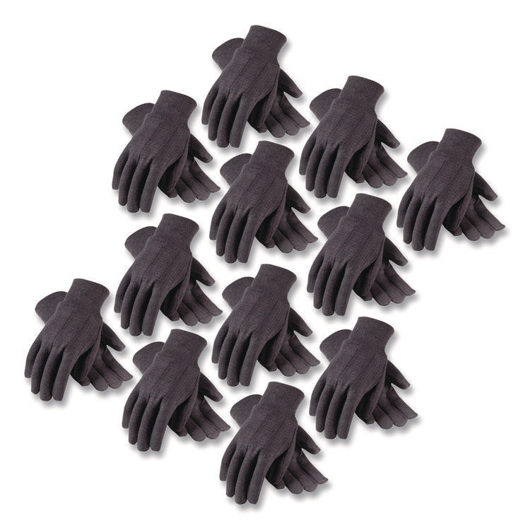 Polyester/Cotton Jersey Gloves, Clute Cut, Straight Thumb, One Size Fits Most, Brown, 12 Pairs