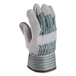 Bronze Series Leather/Fabric Work Gloves, Gunn Cut, Wing Thumb, Medium (Size 8), Gray/Green, 12 Pairs