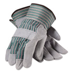 Bronze Series Leather/Fabric Work Gloves, Gunn Cut, Wing Thumb, Small (Size 7), Gray/Green, 12 Pairs