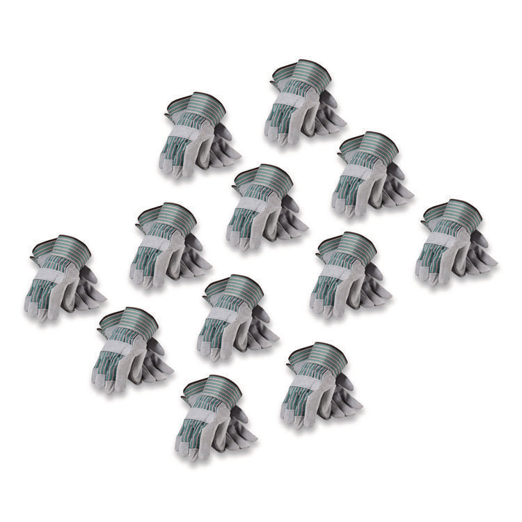 Bronze Series Leather/Fabric Work Gloves, Gunn Cut, Wing Thumb, Small (Size 7), Gray/Green, 12 Pairs