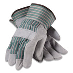 Bronze Series Leather/Fabric Work Gloves, Gunn Cut, Wing Thumb, X-Large (Size 10), Gray/Green, 12 Pairs