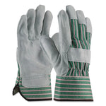 Bronze Series Leather/Fabric Work Gloves, Gunn Cut, Wing Thumb, X-Large (Size 10), Gray/Green, 12 Pairs