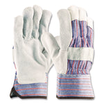 B/C Grade Shoulder Split Cowhide Leather Palm Gloves, Gunn Cut, Wing Thumb, Large, Blue/Gray, 12 Pairs