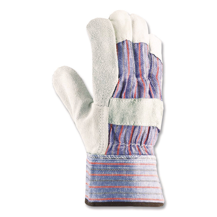 B/C Grade Shoulder Split Cowhide Leather Palm Gloves, Gunn Cut, Wing Thumb, Large, Blue/Gray, 12 Pairs