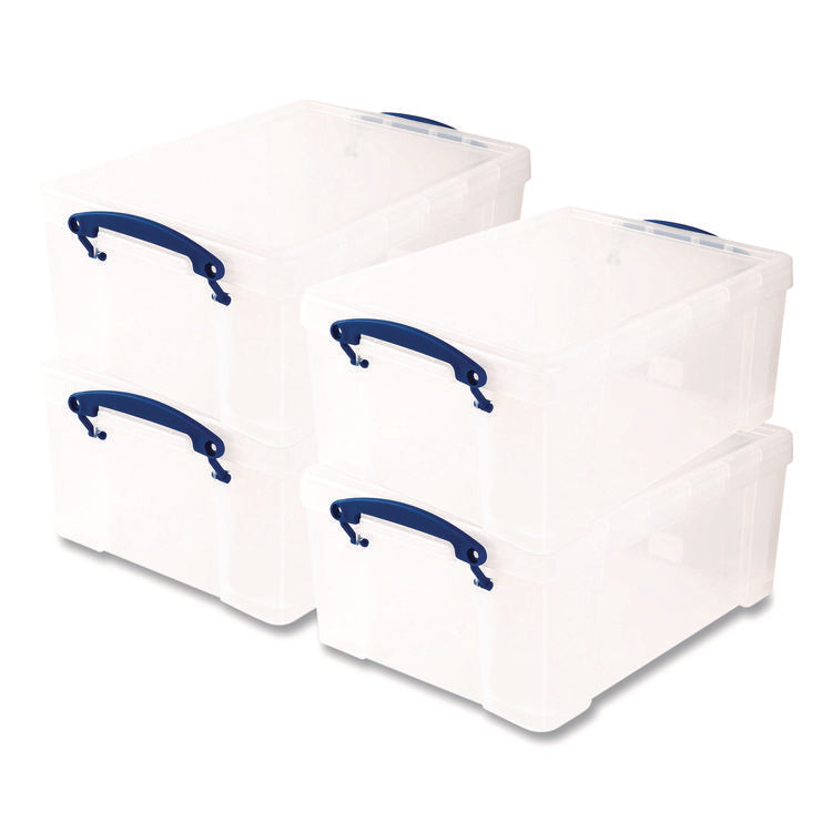 Snap-Lid Storage Bin, 2.37 Gal, 10.25" X 14.5" X 6.25", Clear/blue, 4/pack