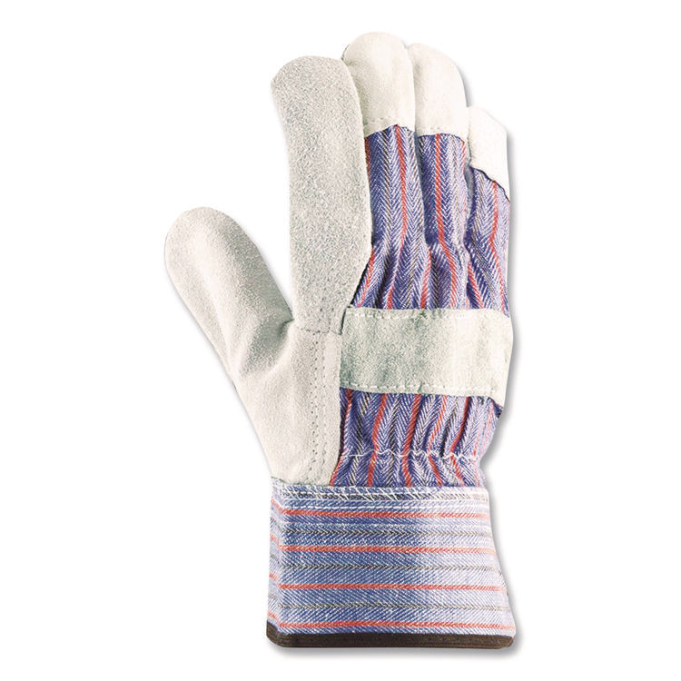 B/C Grade Shoulder Split Cowhide Leather Palm Gloves, Gunn Cut, Wing Thumb, Medium, Blue/Gray, 12 Pairs