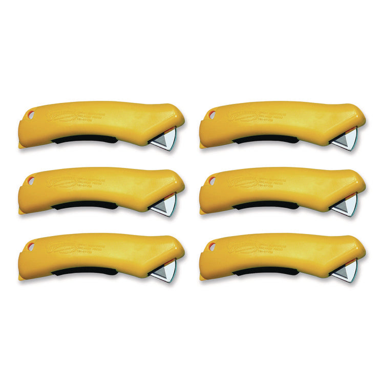 X-traSafe CU Safety Utility Knife, Plastic Handle, Yellow, 6/Pack