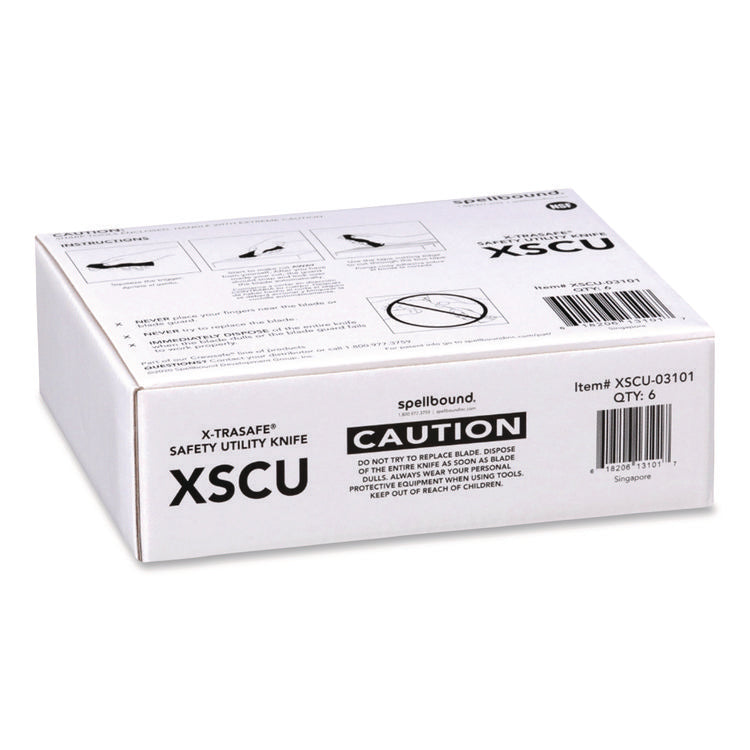 X-traSafe CU Safety Utility Knife, Plastic Handle, Yellow, 6/Pack