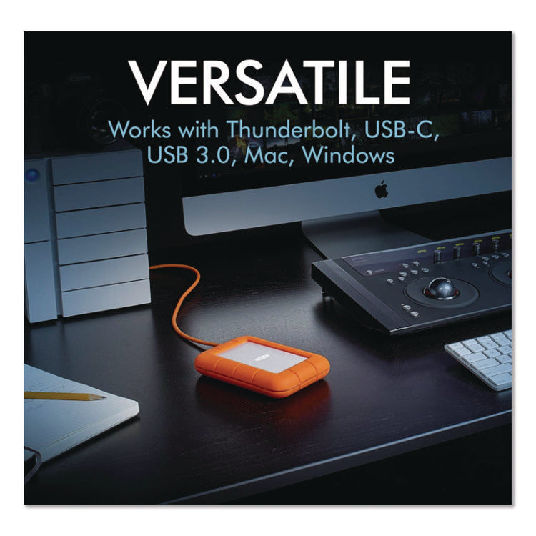 Rugged Portable External Hard Drive, 2 Tb, Usb-C, Orange/silver