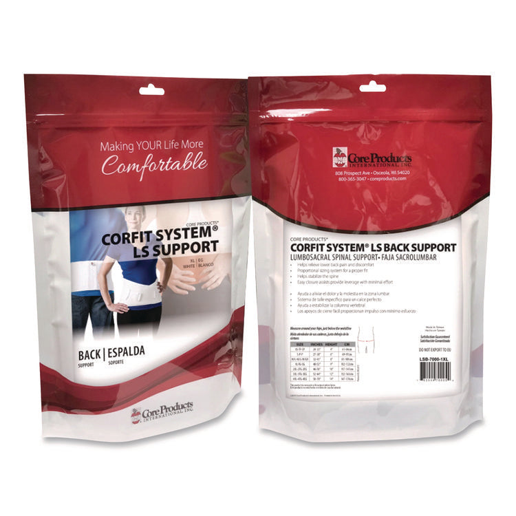Corfit System Lumbosacral Spinal Back Support, X-Large, 40" To 52" Waist, White