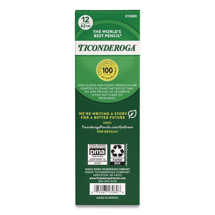 Ticonderoga Beginners Woodcase Pencil with Microban, HB (#2), Black Lead, Yellow Barrel, Dozen