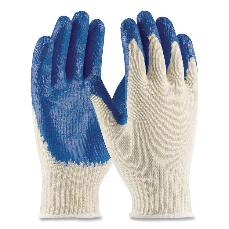 Seamless Knit Cotton/Polyester Gloves, EN388: 2011, Small, Natural/Blue, 12 Pairs