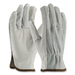 Top-Grain Leather Drivers Gloves with Shoulder-Split Cowhide Leather Back, Gunn Cut, Keystone Thumb, Large, Gray, Pair