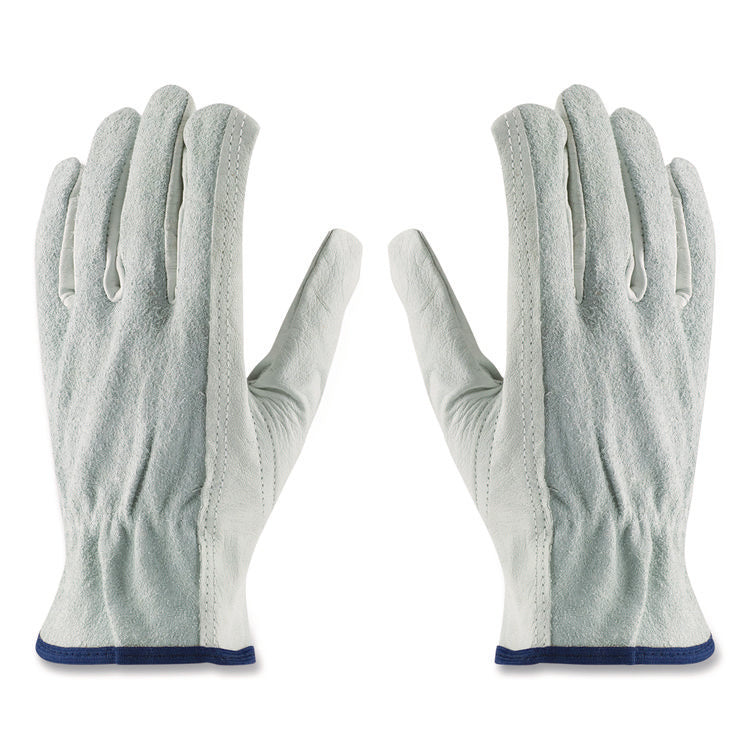 Top-Grain Leather Drivers Gloves with Shoulder-Split Cowhide Leather Back, Gunn Cut, Keystone Thumb, Large, Gray, Pair