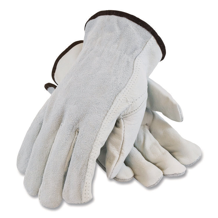 Top-Grain Leather Drivers Gloves with Shoulder-Split Cowhide Leather Back, Gunn Cut, Keystone Thumb, Medium, Gray, Pair