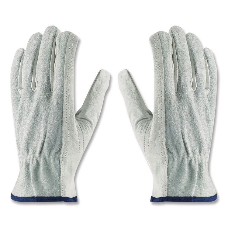 Top-Grain Leather Drivers Gloves with Shoulder-Split Cowhide Leather Back, Gunn Cut, Keystone Thumb, Medium, Gray, Pair