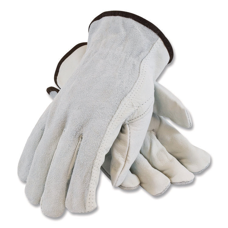 Top-Grain Leather Drivers Gloves with Shoulder-Split Cowhide Leather Back, Gunn Cut, Keystone Thumb, Small, Gray, Pair