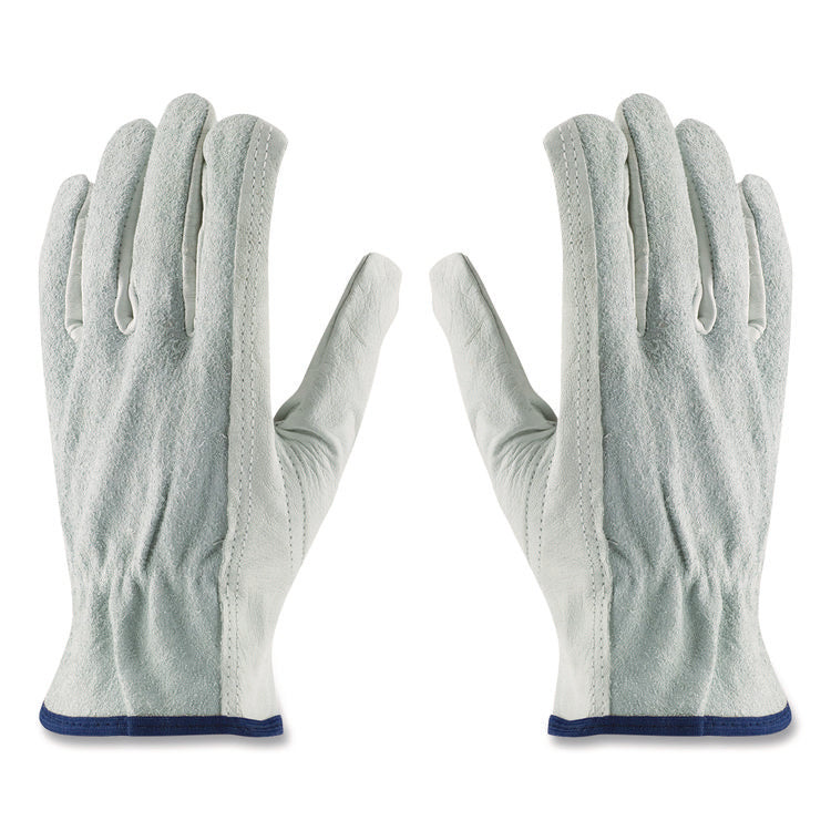 Top-Grain Leather Drivers Gloves with Shoulder-Split Cowhide Leather Back, Gunn Cut, Keystone Thumb, Small, Gray, Pair