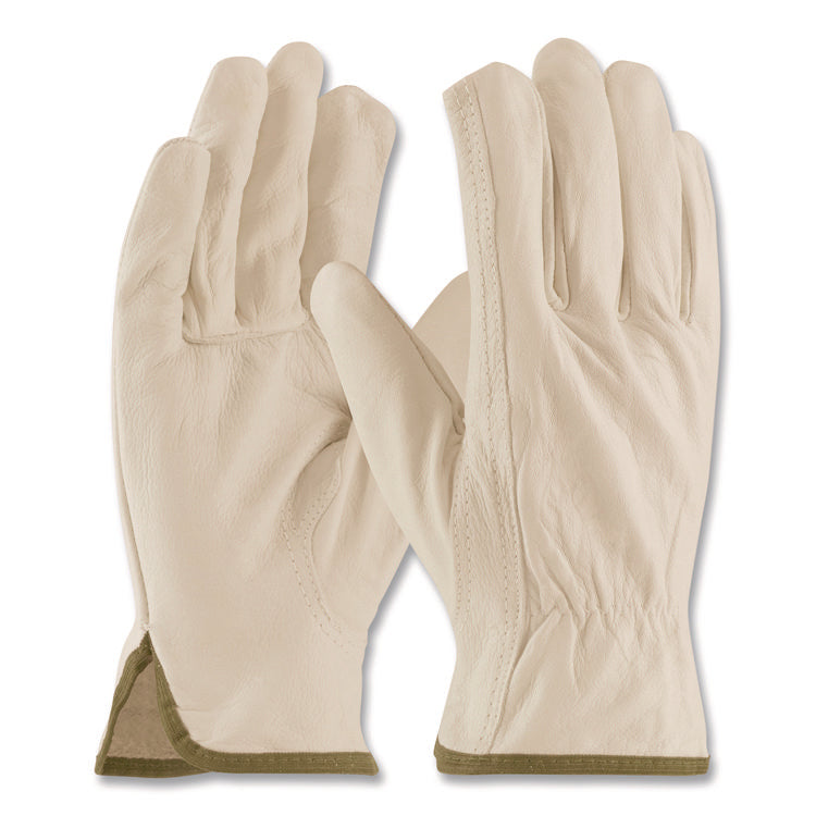 Economy Grade Top-Grain Cowhide Leather Work Gloves, Gunn Cut, Wing Thumb, Medium, Tan, Pair