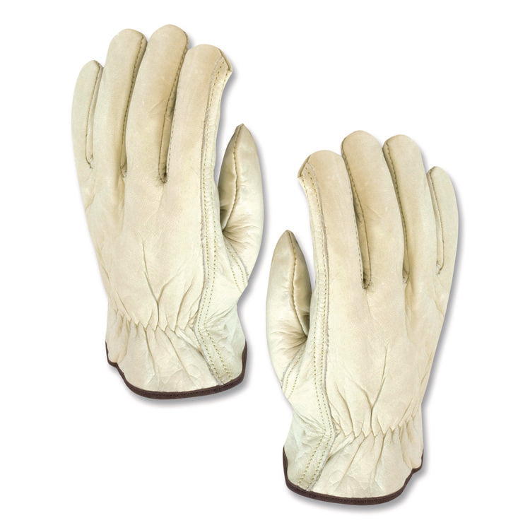 Economy Grade Top-Grain Cowhide Leather Work Gloves, Gunn Cut, Wing Thumb, Medium, Tan, Pair